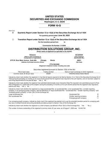 Vorschaubild Distribution Solutions Group 10-Q Quartalsbericht 2022 