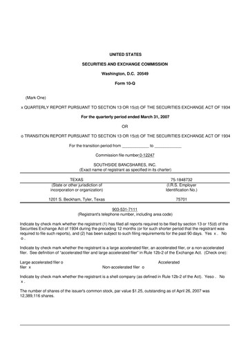 Thumbnail Southside Bancshares 10-Q Quarterly Report FY 