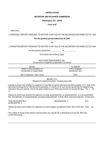 Thumbnail Southside Bancshares 10-Q Quarterly Report FY 