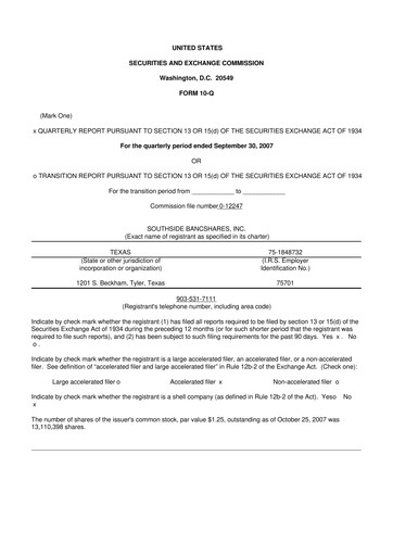 Thumbnail Southside Bancshares 10-Q Quarterly Report FY 