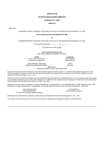 Thumbnail Southside Bancshares 10-Q Quarterly Report FY 