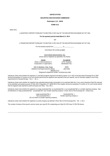 Thumbnail Southside Bancshares 10-Q Quarterly Report FY 