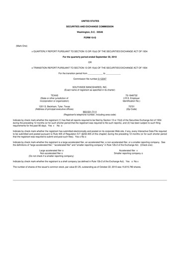 Thumbnail Southside Bancshares 10-Q Quarterly Report FY 