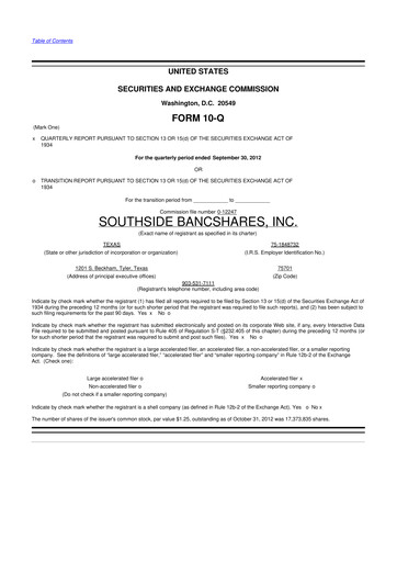 Thumbnail Southside Bancshares 10-Q Quarterly Report FY2012 