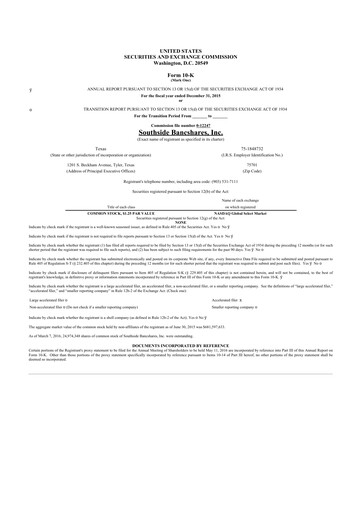 Thumbnail Southside Bancshares 10-K Annual Report 2015