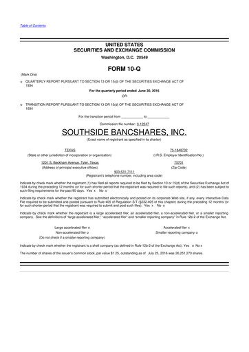 Thumbnail Southside Bancshares 10-Q Quarterly Report FY2016 