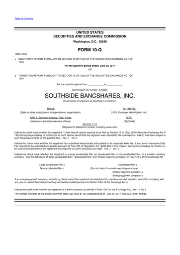 Thumbnail Southside Bancshares 10-Q Quarterly Report FY2017 