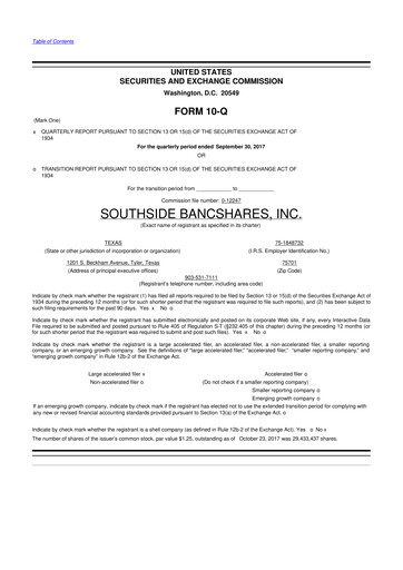 Thumbnail Southside Bancshares 10-Q Quarterly Report FY2017 