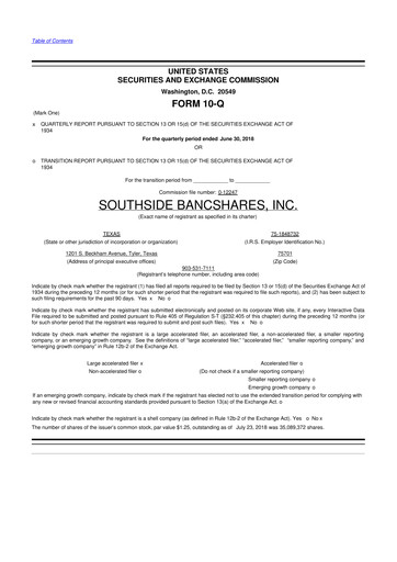 Thumbnail Southside Bancshares 10-Q Quarterly Report FY2018 