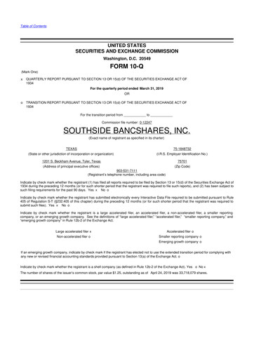 Thumbnail Southside Bancshares 10-Q Quarterly Report FY2019 