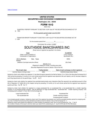 Thumbnail Southside Bancshares 10-Q Quarterly Report FY2019 