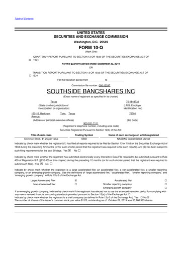 Thumbnail Southside Bancshares 10-Q Quarterly Report FY2019 