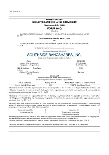 Thumbnail Southside Bancshares 10-Q Quarterly Report FY2020 
