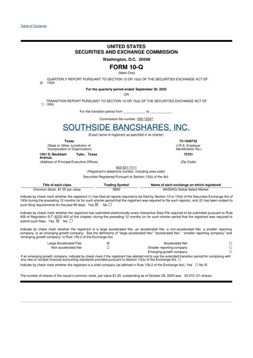 Thumbnail Southside Bancshares 10-Q Quarterly Report FY2020 