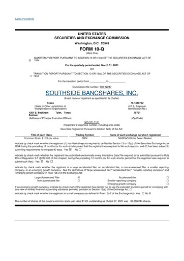 Thumbnail Southside Bancshares 10-Q Quarterly Report FY2021 
