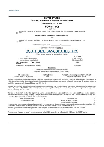 Thumbnail Southside Bancshares 10-Q Quarterly Report FY2021 