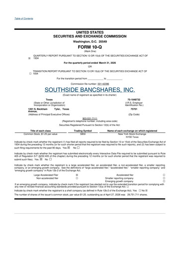 Thumbnail Southside Bancshares 10-Q Quarterly Report FY2026 