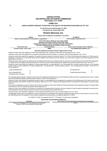 Thumbnail Horizon Bancorp 10-K Annual Report 2023