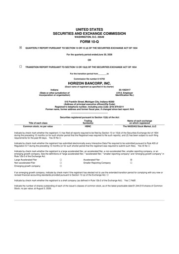 Miniature Horizon Bancorp 10-Q Rapport trimestriel 2026 
