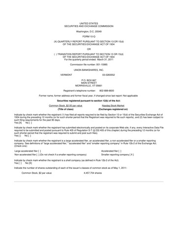 Miniature Union Bankshares 10-Q Rapport trimestriel  