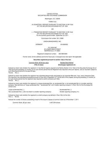 Miniature Union Bankshares 10-Q Rapport trimestriel 2011 