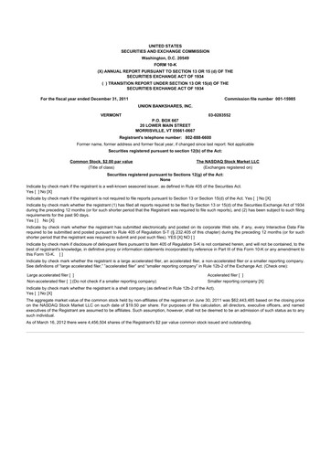 Thumbnail Union Bankshares 10-K Annual Report 2011