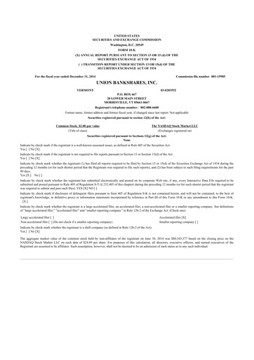 Thumbnail Union Bankshares 10-K Annual Report 2014