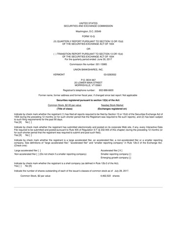 Miniature Union Bankshares 10-Q Rapport trimestriel 2017 