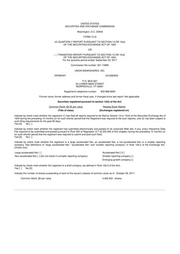 Miniature Union Bankshares 10-Q Rapport trimestriel 2017 