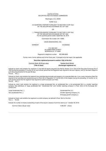 Miniature Union Bankshares 10-Q Rapport trimestriel 2018 