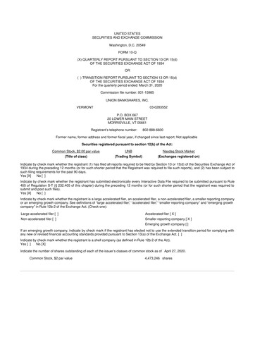 Miniature Union Bankshares 10-Q Rapport trimestriel 2020 