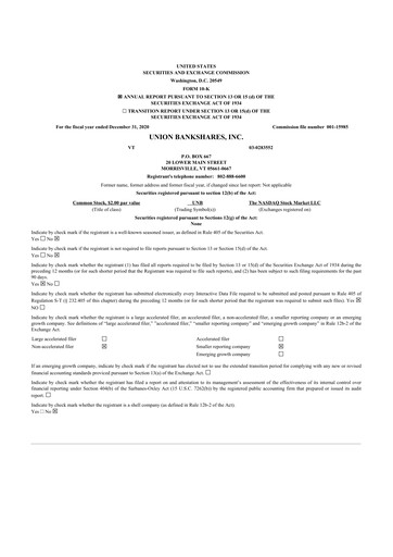 Thumbnail Union Bankshares 10-K Annual Report 2020