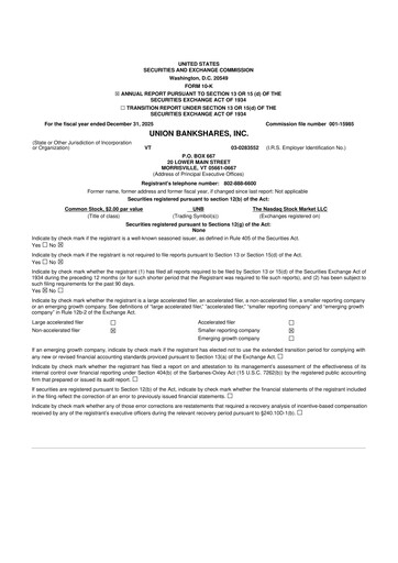 Miniature Union Bankshares 10-K Rapport annuel 2025