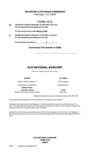 Miniature Old National Bank
 10-Q Rapport trimestriel  