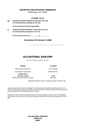Miniature Old National Bank
 10-Q Rapport trimestriel  
