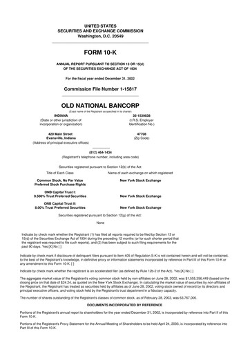 Miniature Old National Bank
 10-K Rapport annuel 