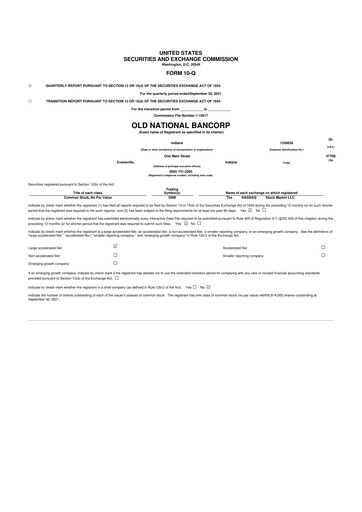Miniature Old National Bank
 10-Q Rapport trimestriel 2021 