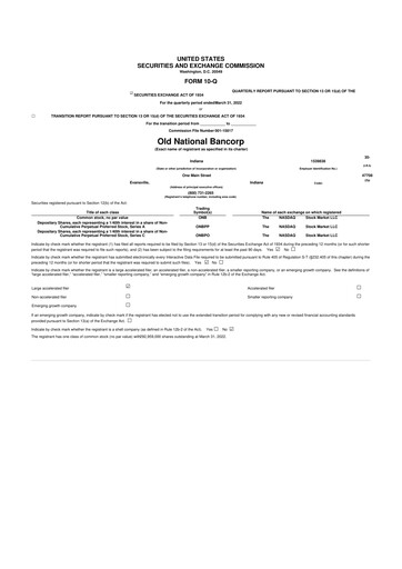 Miniature Old National Bank
 10-Q Rapport trimestriel 2022 