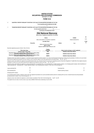 Thumbnail Old National Bank
 10-Q Quarterly Report FY2026 