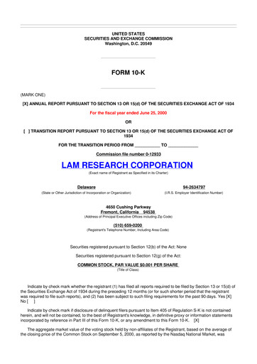 Thumbnail Lam Research 10-K Annual Report 2000