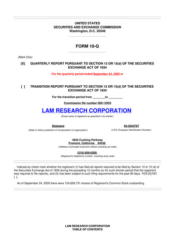 Thumbnail Lam Research 10-Q Quarterly Report FY 