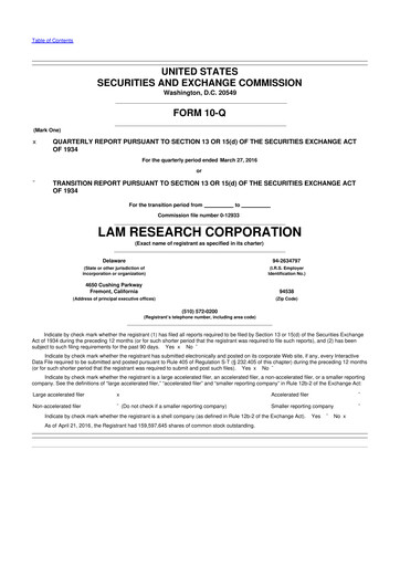 Thumbnail Lam Research 10-Q Quarterly Report FY2016 