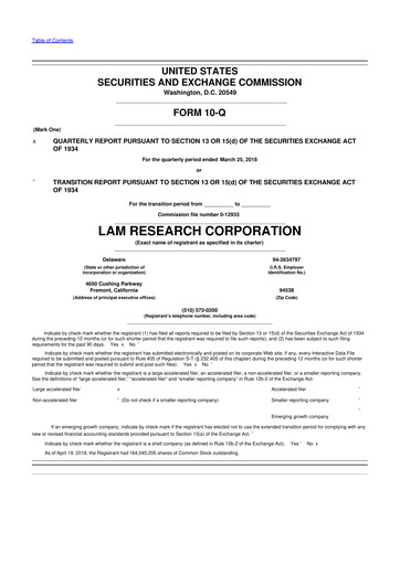 Thumbnail Lam Research 10-Q Quarterly Report FY2018 