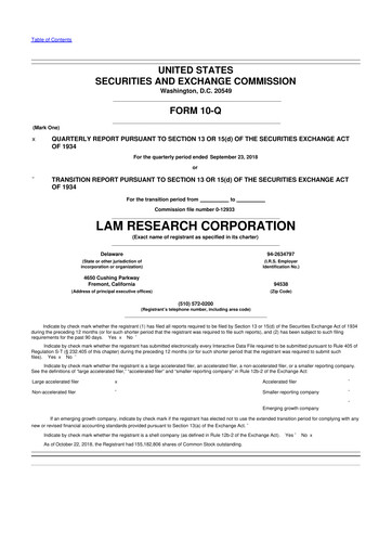 Thumbnail Lam Research 10-Q Quarterly Report FY2019 