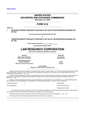Thumbnail Lam Research 10-Q Quarterly Report FY2019 