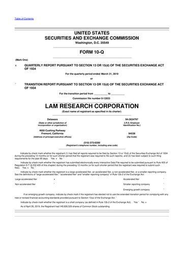 Thumbnail Lam Research 10-Q Quarterly Report FY2019 