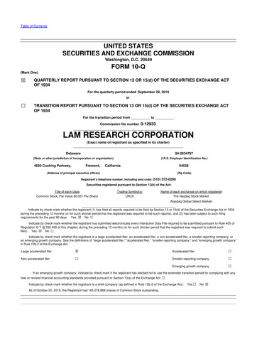 Thumbnail Lam Research 10-Q Quarterly Report FY2020 