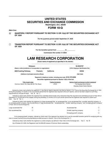 Thumbnail Lam Research 10-Q Quarterly Report FY2021 