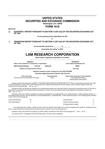 Thumbnail Lam Research 10-Q Quarterly Report FY2021 