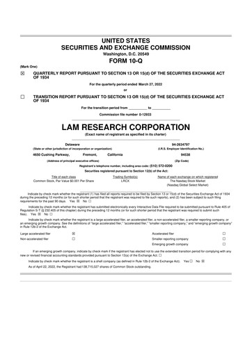 Thumbnail Lam Research 10-Q Quarterly Report FY2022 